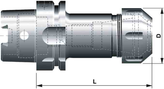 HSK-A100 DIN69893Kleštinový upínač pro kleštiny DIN 6499 (ER) s maticí ERC (pro těsnící kroužky)
